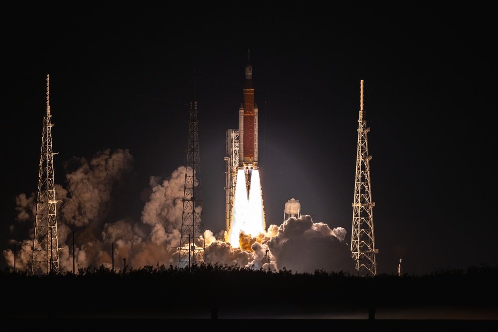 Rocket launching toward space